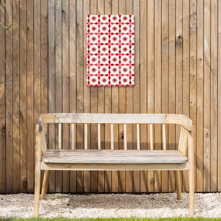 Tegelpatroon - Sterren - Retro - Roze - Mintgroen Tuinposter op houten frame 2 cm dik klein 841 -sfeer4