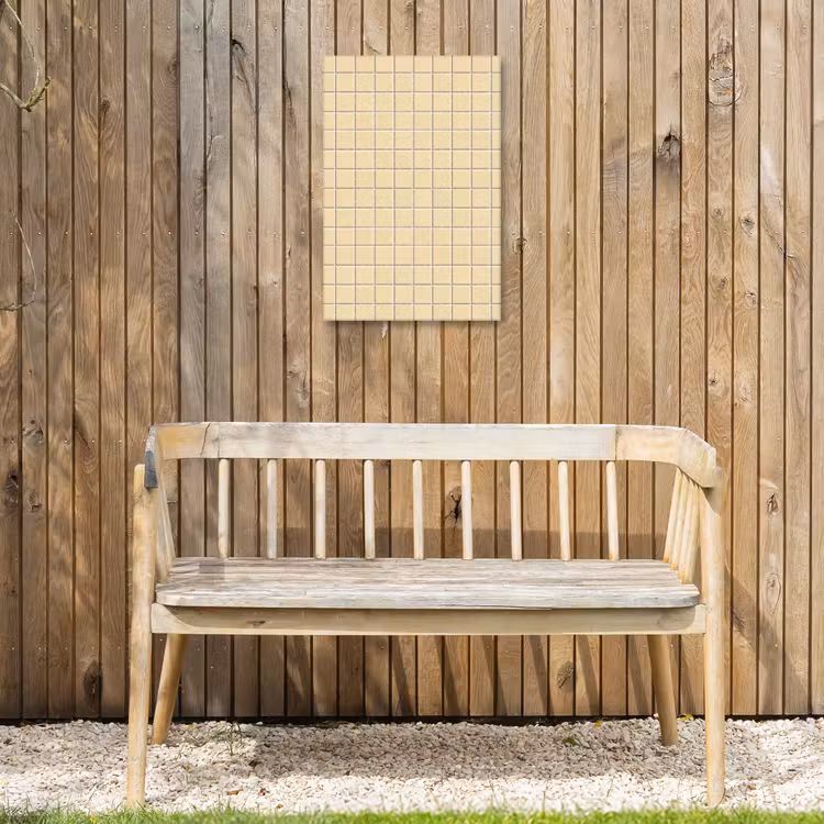 Tegels - Patroon - Crème Tuinposter op houten frame 2 cm dik klein 841 -sfeer4