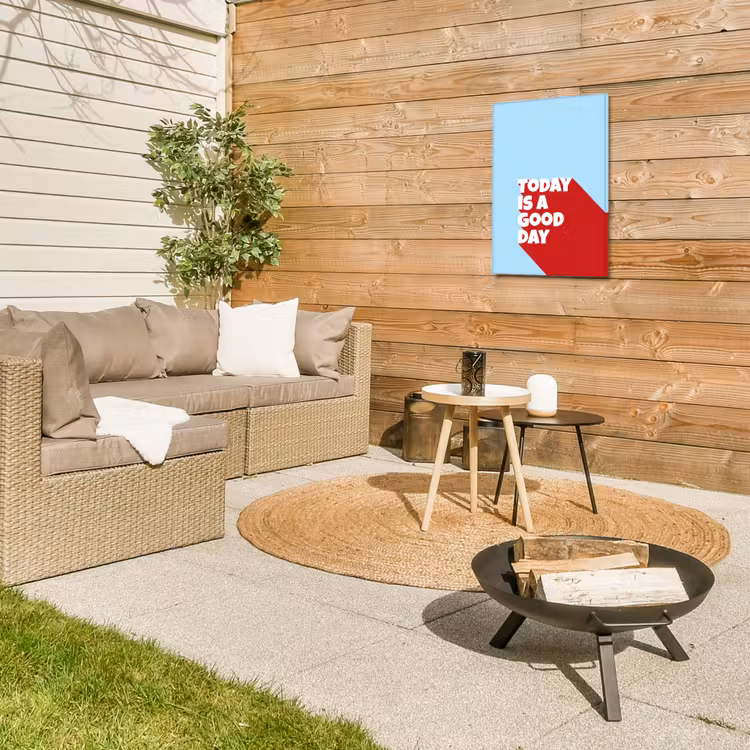 Today is a good day - Rood - lichtblauw Tuinposter op houten frame 2 cm dik klein -sfeer2