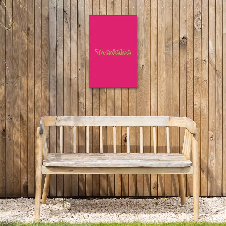 Toedeloe - Groen - Roze Tuinposter op houten frame 2 cm dik klein -sfeer4