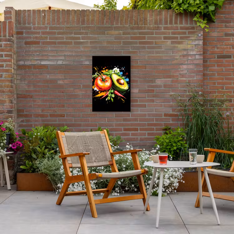 Tomaat - Avocado - Peper - Graffiti - Verf - Modern Tuinposter op houten frame 2 cm dik klein -sfeer3