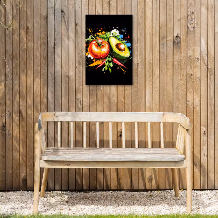 Tomaat - Avocado - Peper - Graffiti - Verf - Modern Tuinposter op houten frame 2 cm dik klein -sfeer4