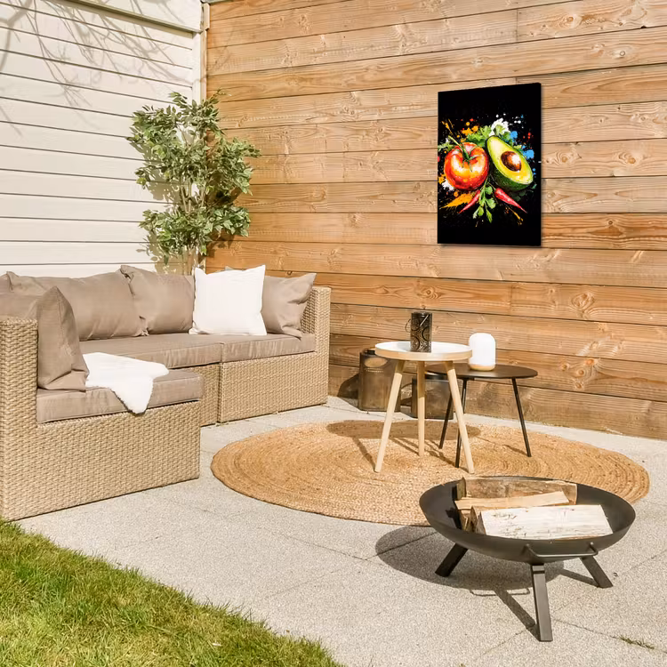Tomaat - Avocado - Peper - Graffiti - Verf - Modern Tuinposter op houten frame 2 cm dik klein -sfeer2