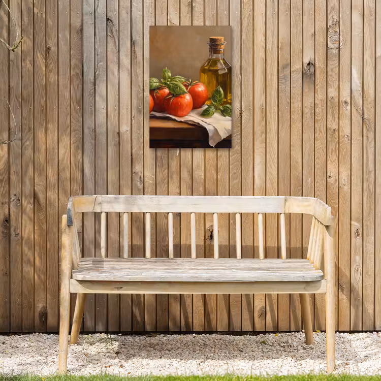 Tomaten - Olijfolie - Stilleven Tuinposter op houten frame 2 cm dik klein -sfeer4
