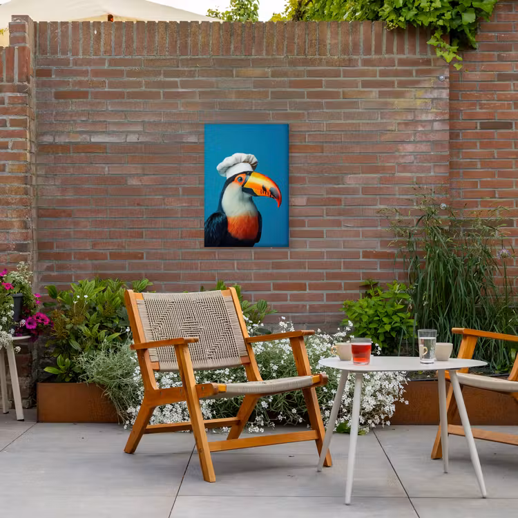 Toekan - Papegaai - Vogel - Koksmuts Tuinposter op houten frame 2 cm dik klein -sfeer3