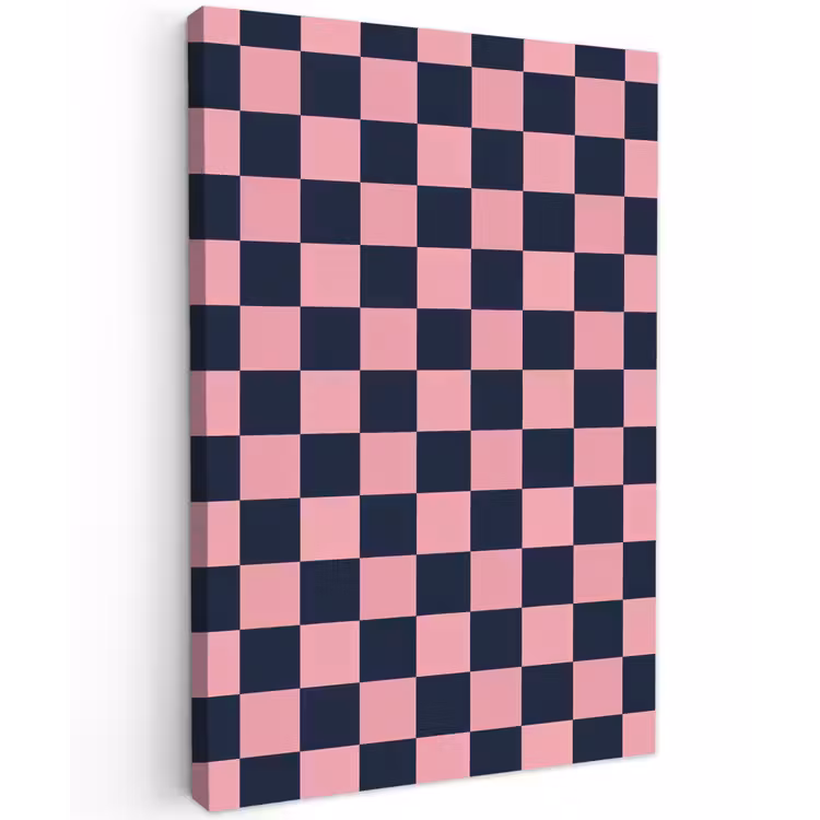 Traditioneel - Patroon - Blauw - Roze Tuinposter op houten frame 2 cm dik klein 841 -3d