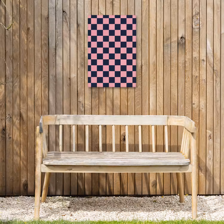 Traditioneel - Patroon - Blauw - Roze Tuinposter op houten frame 2 cm dik klein 841 -sfeer4