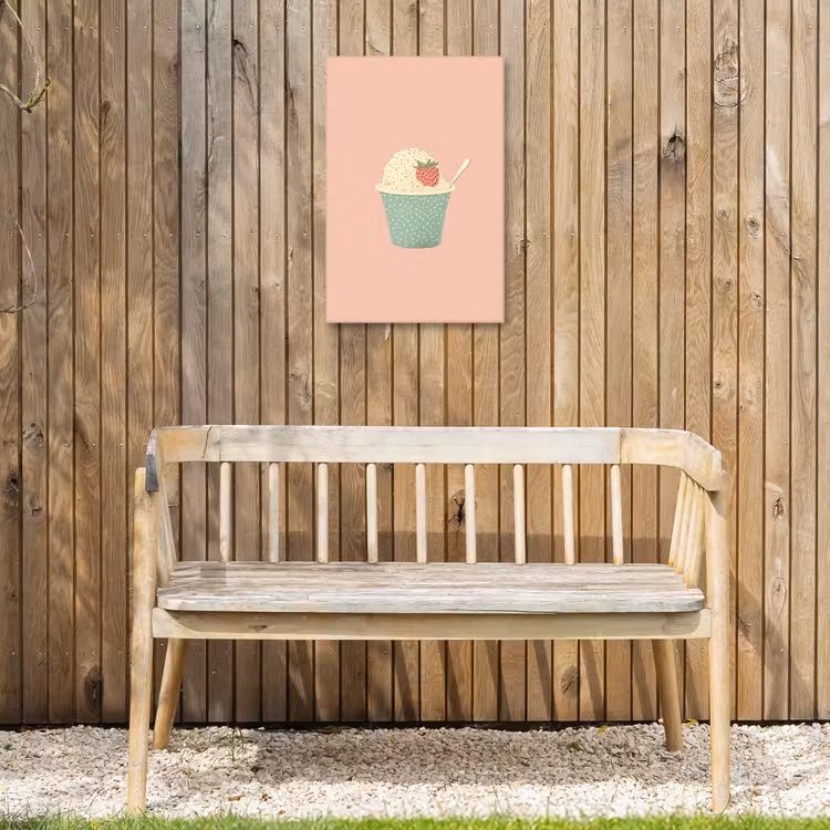 Bakje - Ijs - Aardbei - Roze Tuinposter op houten frame 2 cm dik klein -sfeer4