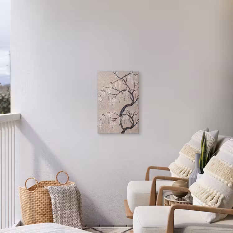 Boom - Bloemen - Mozaïek - Kunst - Wit Tuinposter op houten frame 2 cm dik klein -sfeer1