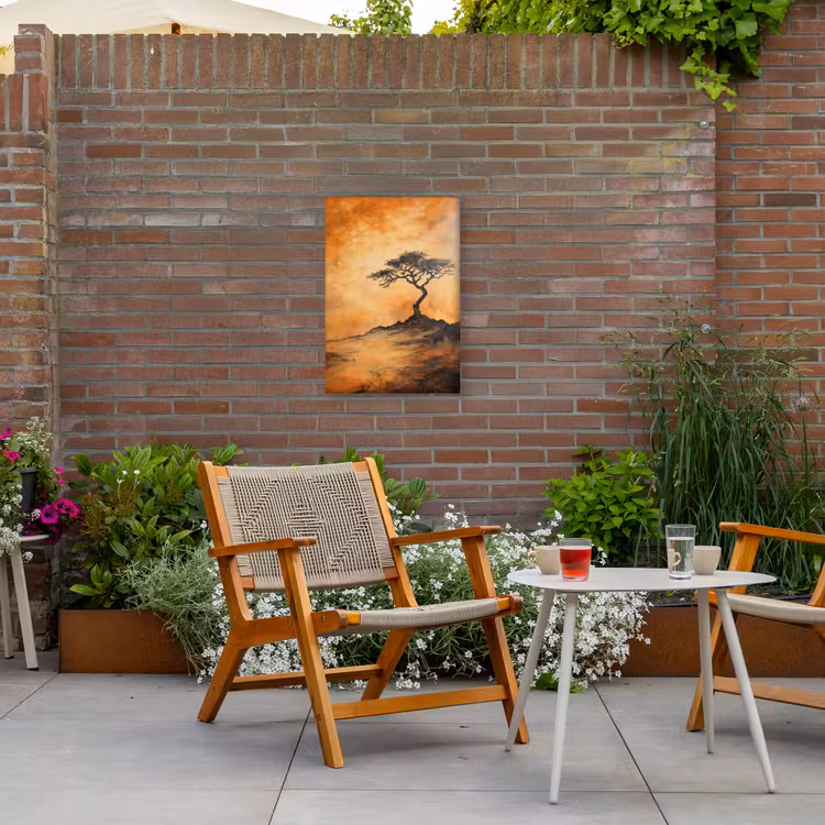 Boom - Landschap - Oranje Tuinposter op houten frame 2 cm dik klein -sfeer3
