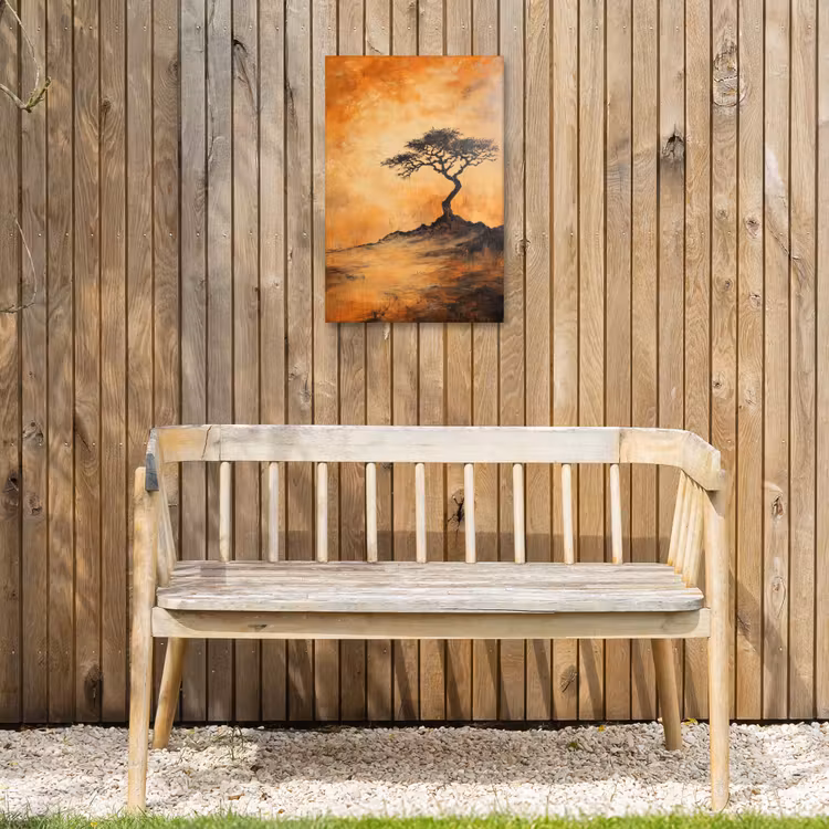 Boom - Landschap - Oranje Tuinposter op houten frame 2 cm dik klein -sfeer4