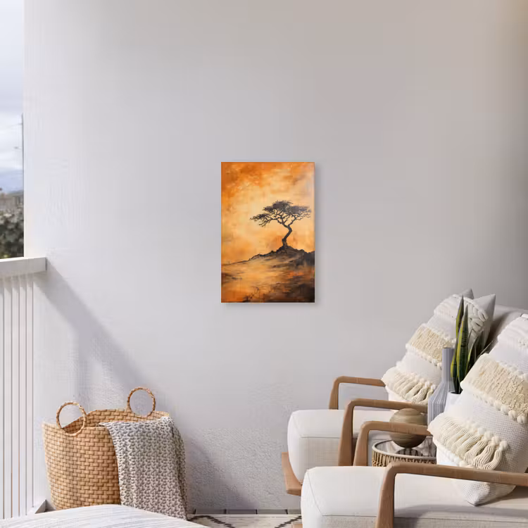 Boom - Landschap - Oranje Tuinposter op houten frame 2 cm dik klein -sfeer1