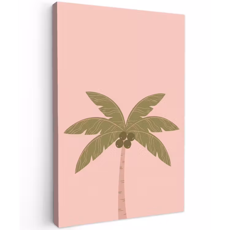 Boom - Palm - Natuur - Illustratie - Roze Tuinposter op houten frame 2 cm dik klein -3d