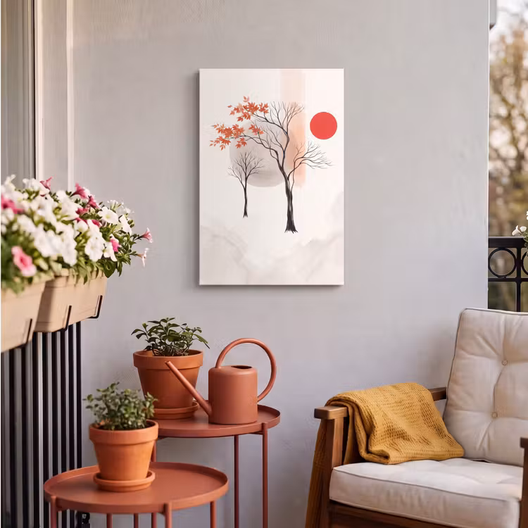 Outdoor Canvas Print - Tree - Red - Abstract - Boom - Rood - Abstract Tuinposter op houten frame 2 cm dik klein