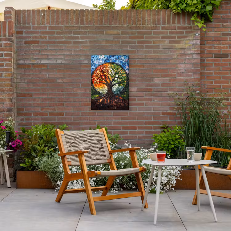 Boom - Seizoenen - Mozaïek - Bergen Tuinposter op houten frame 2 cm dik klein -sfeer3