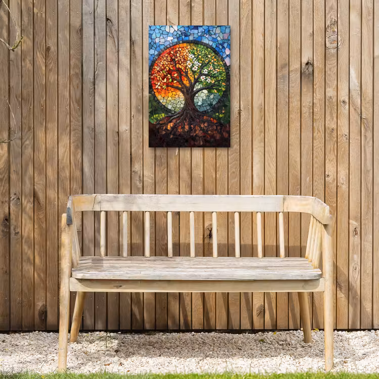 Boom - Seizoenen - Mozaïek - Bergen Tuinposter op houten frame 2 cm dik klein -sfeer4