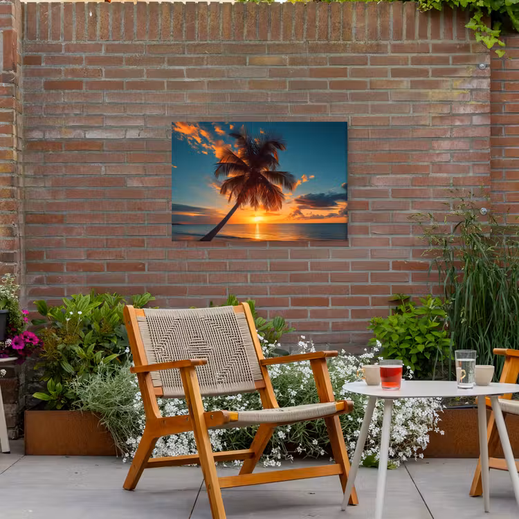 Tropische Droomzonsondergang Tuinposter op houten frame 2 cm dik middel -sfeer3