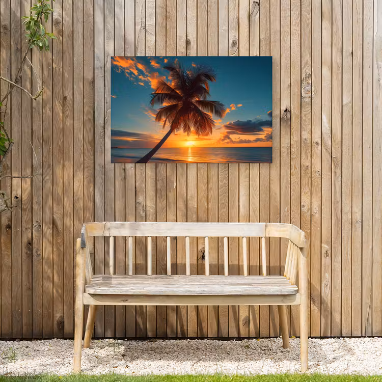 Tropische Droomzonsondergang Tuinposter op houten frame 2 cm dik middel -sfeer4
