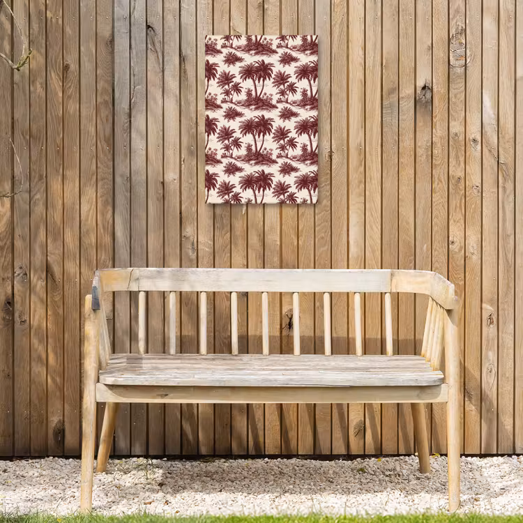 Tropisch - Geometrisch - Bordeauxrood Tuinposter op houten frame 2 cm dik klein 841 -sfeer4