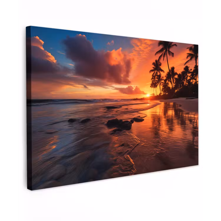 Tropische Zonsondergang Tuinposter op houten frame 2 cm dik middel -3d