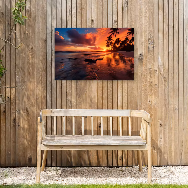 Tropische Zonsondergang Tuinposter op houten frame 2 cm dik middel -sfeer4