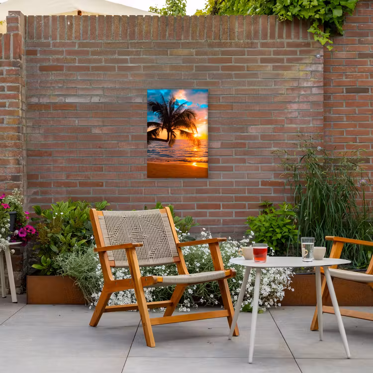 Tropische Zonsondergang aan Zee Tuinposter op houten frame 2 cm dik klein -sfeer3