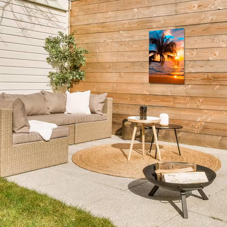 Tropische Zonsondergang aan Zee Tuinposter op houten frame 2 cm dik klein -sfeer2