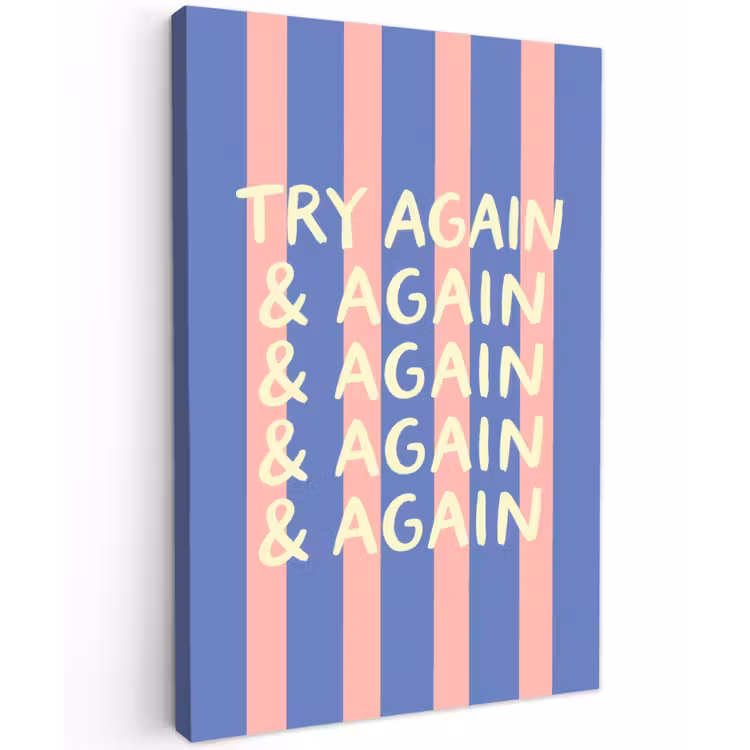 Try again - Strepen - Roze - Verticaal - Blauw Tuinposter op houten frame 2 cm dik klein -3d