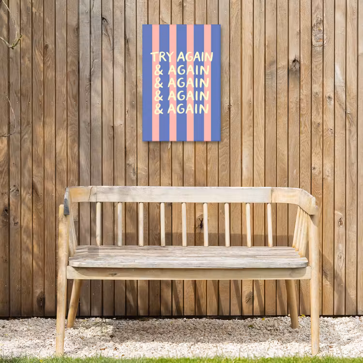 Try again - Strepen - Roze - Verticaal - Blauw Tuinposter op houten frame 2 cm dik klein -sfeer4