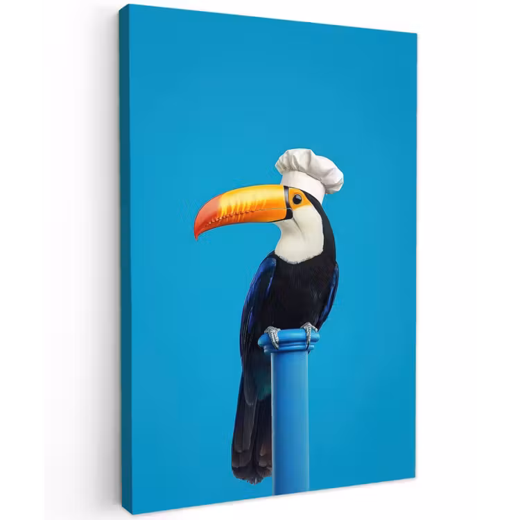 Tucan - Sokkel - Vogel - Koksmuts Tuinposter op houten frame 2 cm dik klein -3d