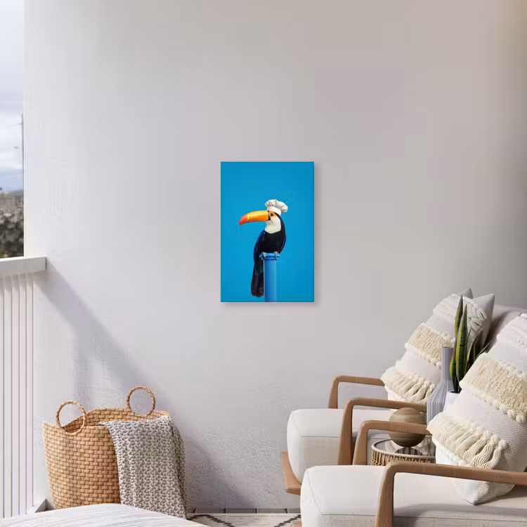 Tucan - Sokkel - Vogel - Koksmuts Tuinposter op houten frame 2 cm dik klein -sfeer1