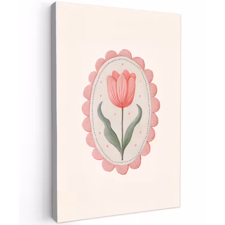 Tulp - Lijst - Ovaal - Illustratie Tuinposter op houten frame 2 cm dik klein -3d