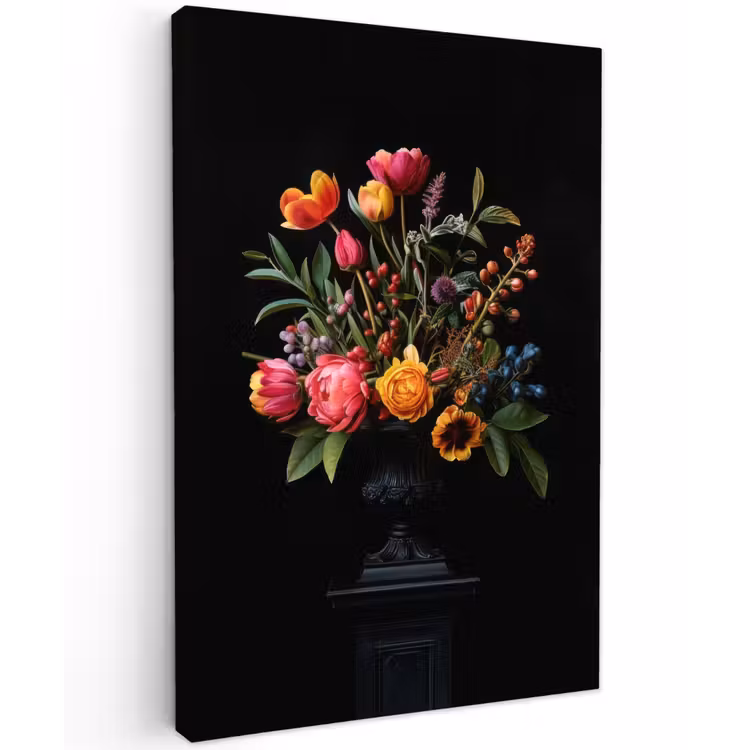 Tulpen - Bessen - Boeket - Vaas Tuinposter op houten frame 2 cm dik klein -3d