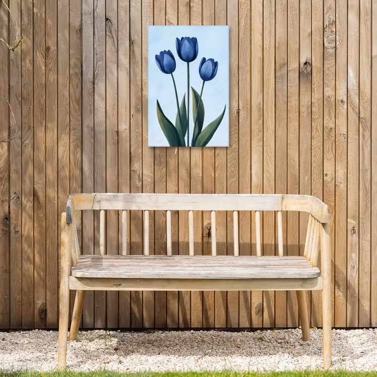 Tulpen - Blauw - Bladeren Tuinposter op houten frame 2 cm dik klein -sfeer4