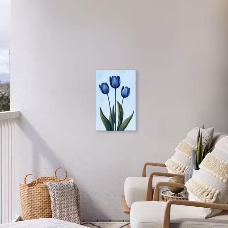 Tulpen - Blauw - Bladeren Tuinposter op houten frame 2 cm dik klein -sfeer1