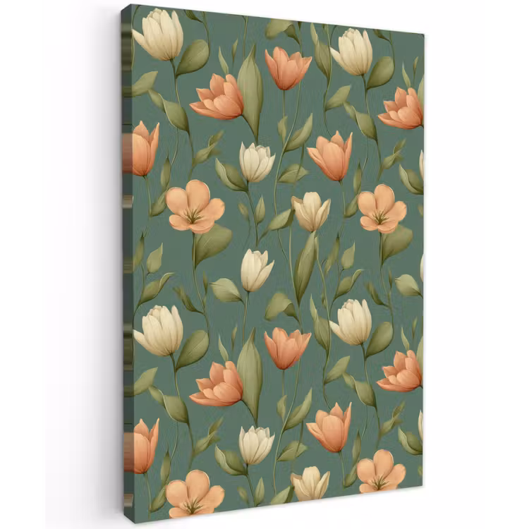 Tulpen - Botanisch - Groen Tuinposter op houten frame 2 cm dik klein 841 -3d