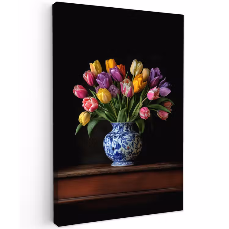 Tulpen - Kleuren - Hout - Vaas Tuinposter op houten frame 2 cm dik klein -3d