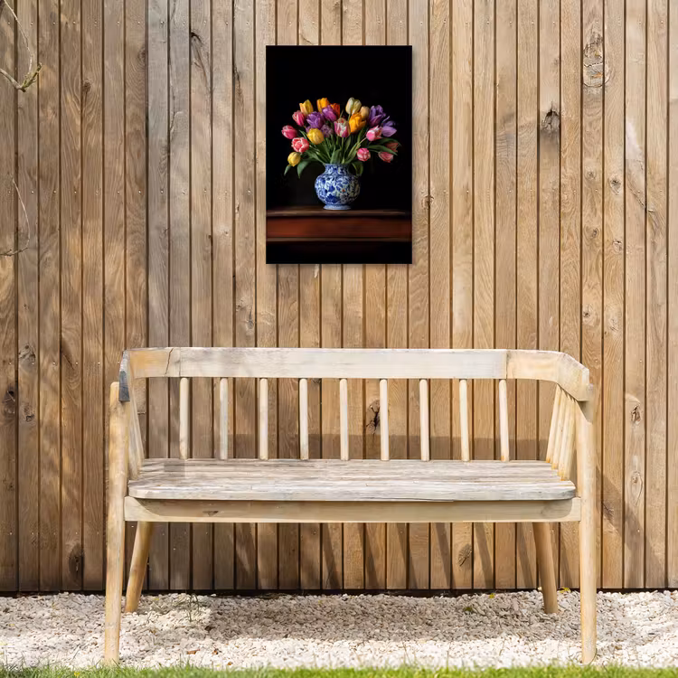 Tulpen - Kleuren - Hout - Vaas Tuinposter op houten frame 2 cm dik klein -sfeer4