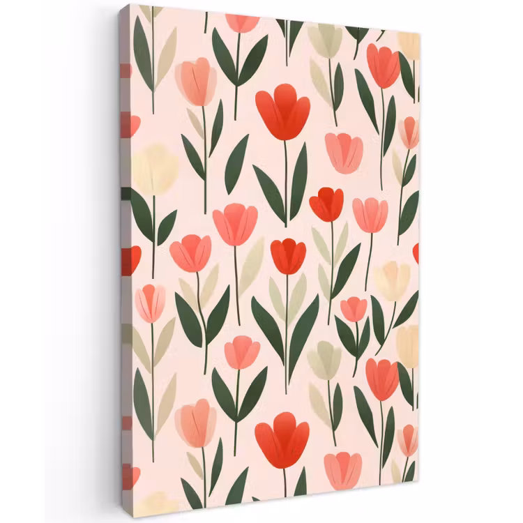 Tulpen - Modern - Roze Tuinposter op houten frame 2 cm dik klein -3d