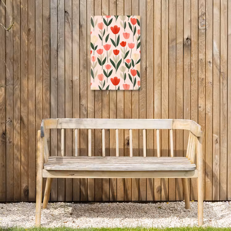 Tulpen - Modern - Roze Tuinposter op houten frame 2 cm dik klein -sfeer4