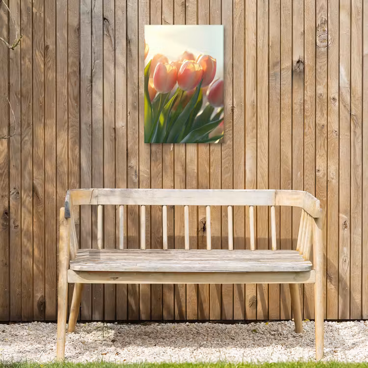 Tulpen - Roze - Zonnestralen Tuinposter op houten frame 2 cm dik klein -sfeer4