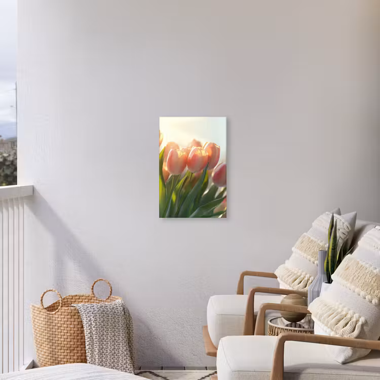 Tulpen - Roze - Zonnestralen Tuinposter op houten frame 2 cm dik klein -sfeer1