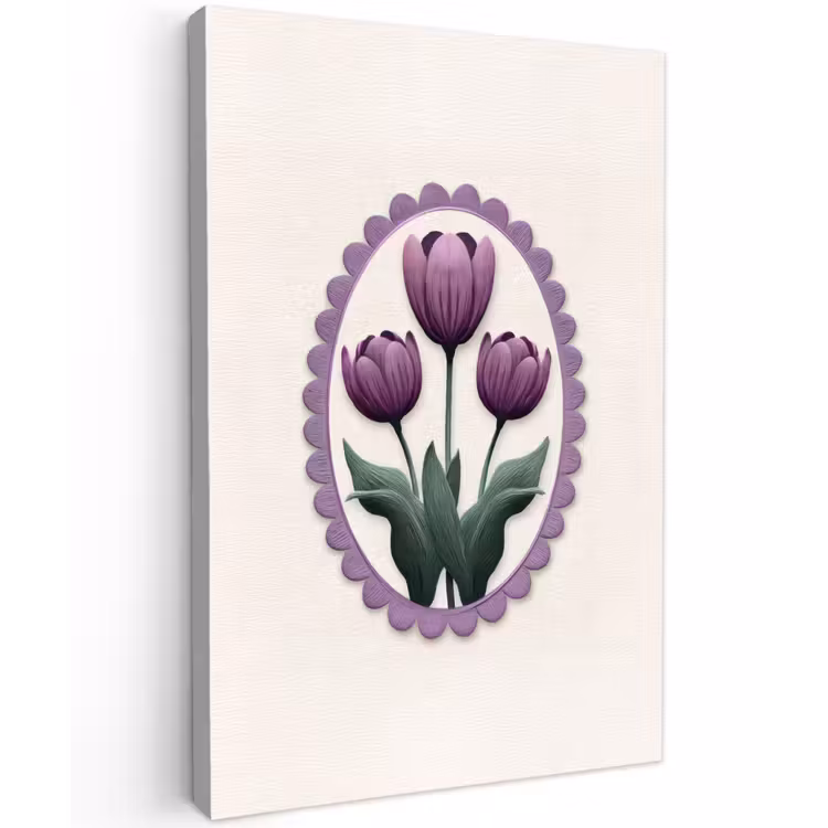 Tulpen - Paars - Lijst - Bladeren Tuinposter op houten frame 2 cm dik klein -3d
