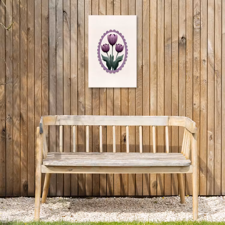 Tulpen - Paars - Lijst - Bladeren Tuinposter op houten frame 2 cm dik klein -sfeer4