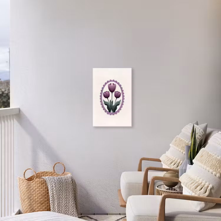 Tulpen - Paars - Lijst - Bladeren Tuinposter op houten frame 2 cm dik klein -sfeer1