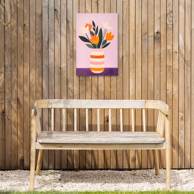 Tulpen - Vaas - Strepen - Paars Tuinposter op houten frame 2 cm dik klein -sfeer4