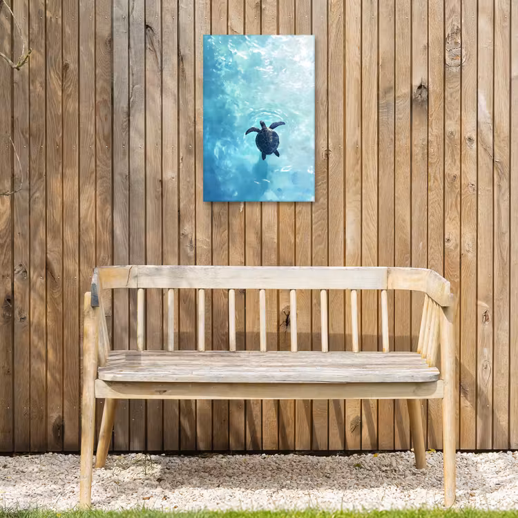 Schildpad - Zee - Blauw - Schittering Tuinposter op houten frame 2 cm dik klein -sfeer4