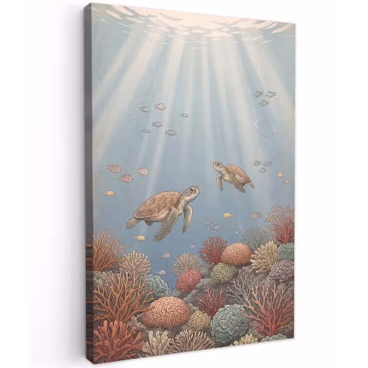Schildpad - Onderwater - Natuur - Illustratie Tuinposter op houten frame 2 cm dik klein -3d