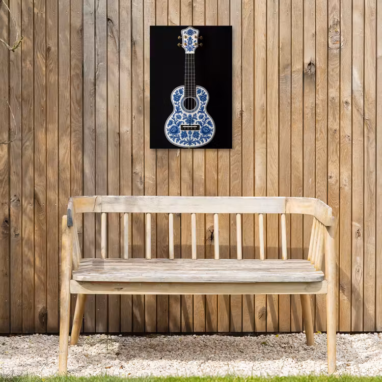 Ukelele - Delfts - Blauw - Muziek Tuinposter op houten frame 2 cm dik klein -sfeer4