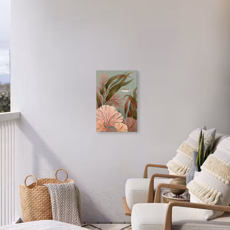 Onderwater - Planten - Vis - Vintage - Groen Tuinposter op houten frame 2 cm dik klein -sfeer1